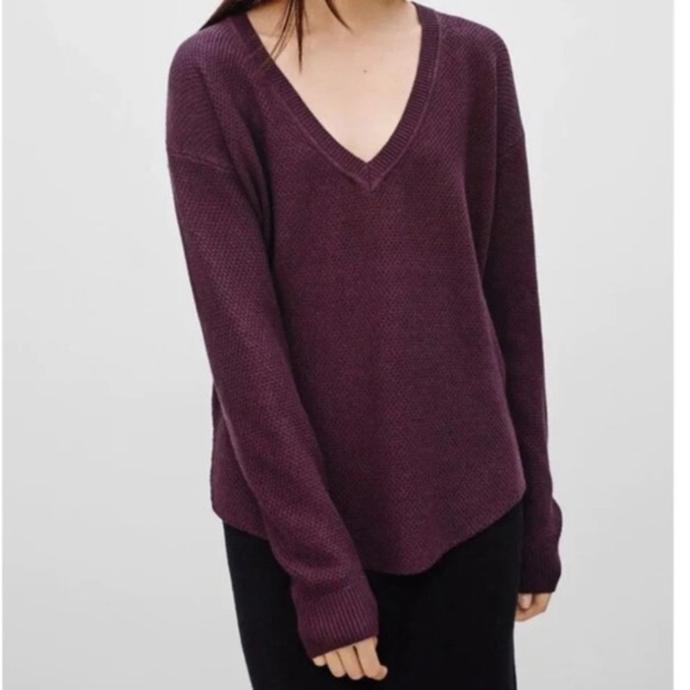 Wilfred Aritzia Galois Silk & Cashmere Blend  Purple Long Sleeve Sweater